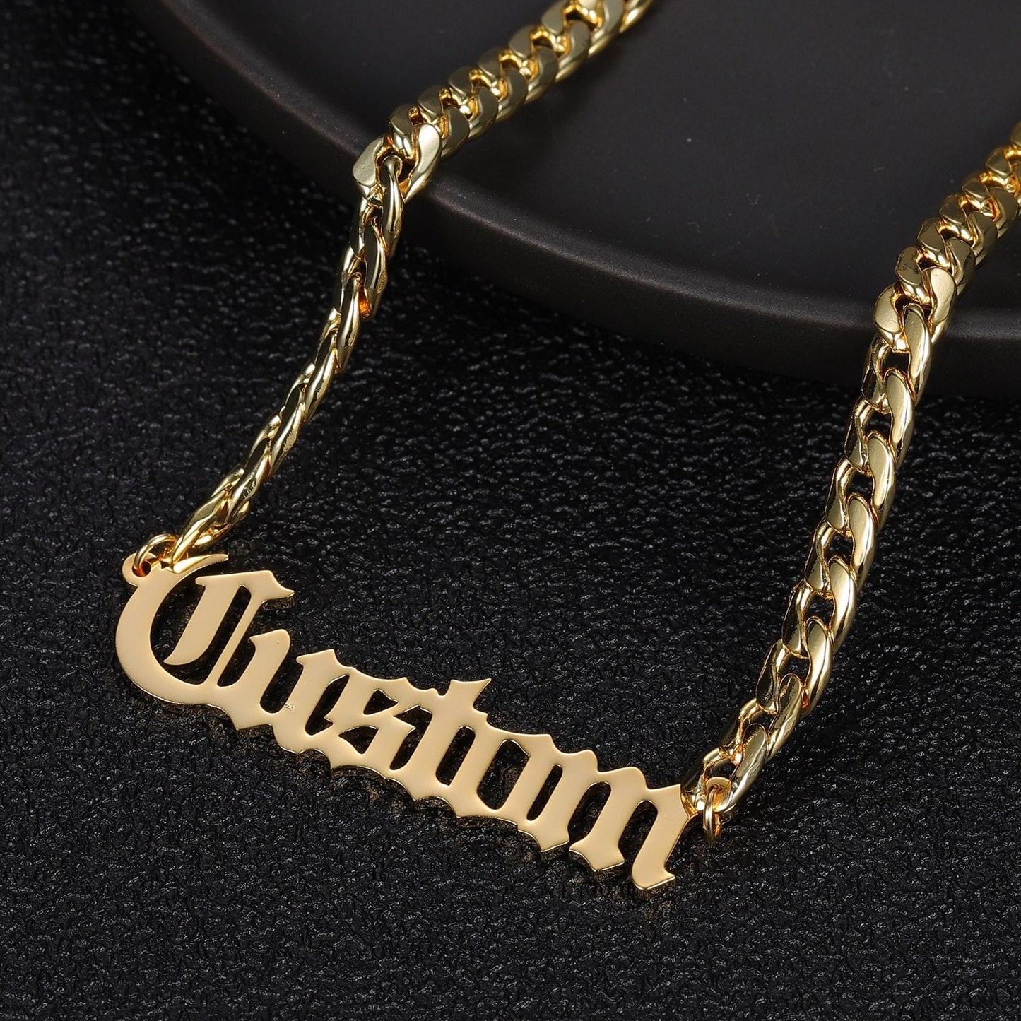 Personalized Name Necklace Stainless Steel Curb Chain Custom Old English Font Pendant Handmade Men Jewelry For Women Bridesmaid Customized