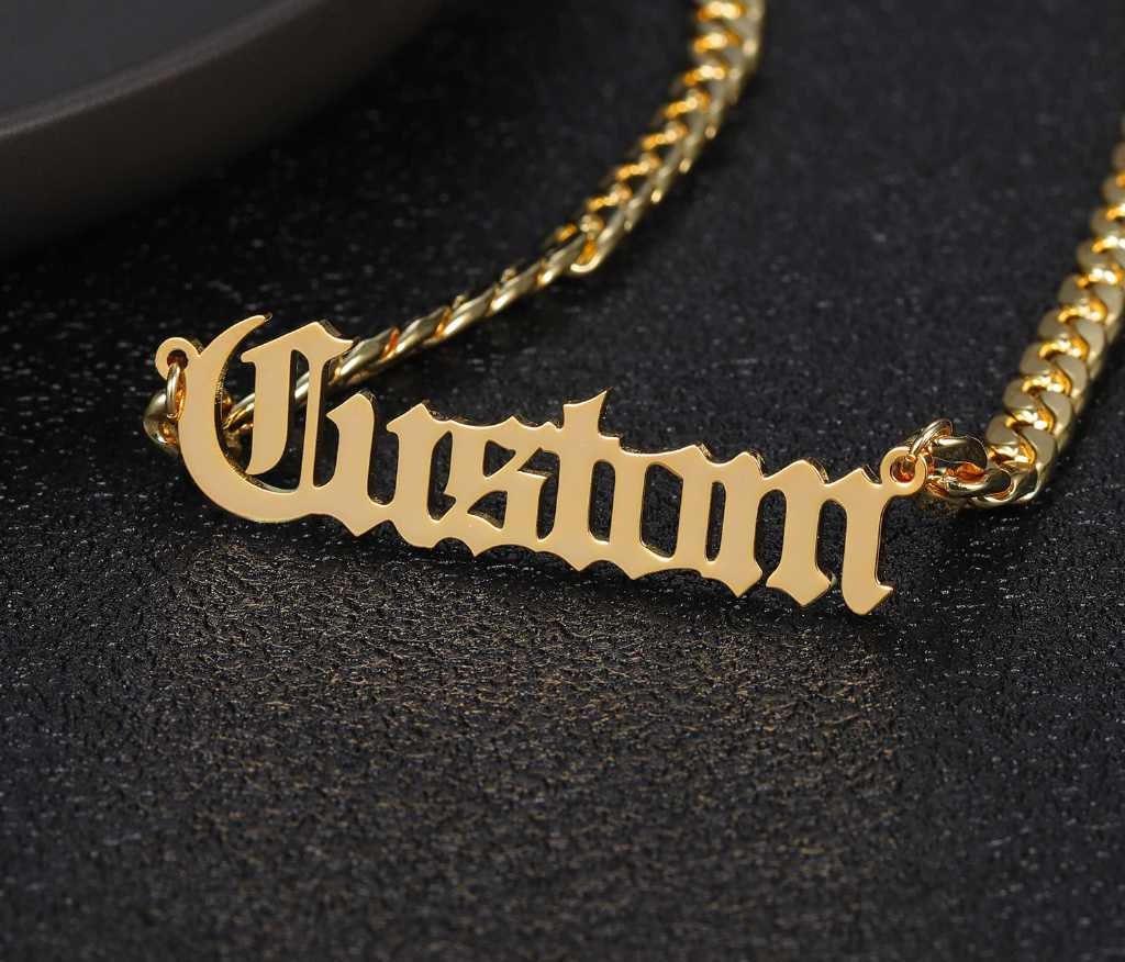 Personalized Name Necklace Stainless Steel Curb Chain Custom Old English Font Pendant Handmade Men Jewelry For Women Bridesmaid Customized