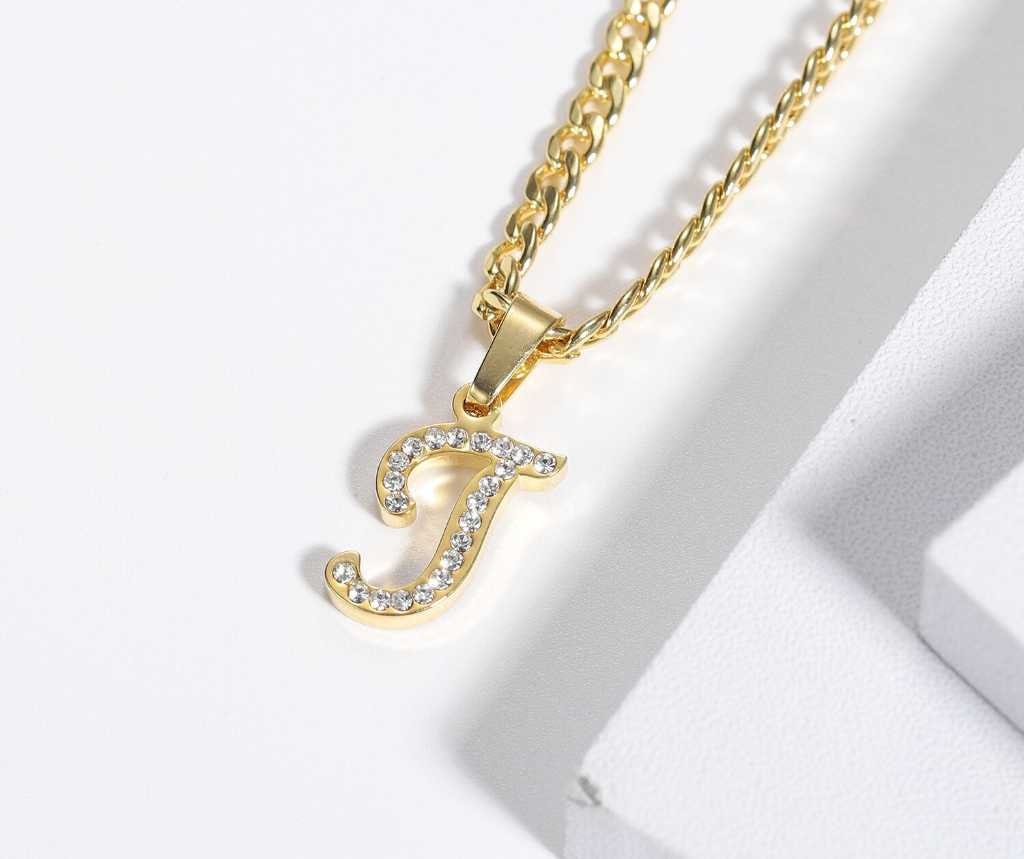 Personalized Initial A-Z Letter Stainless Steel Necklace Pendants Bling Jewelry Iced Out Necklace Custom Letter For women Gifts Customized