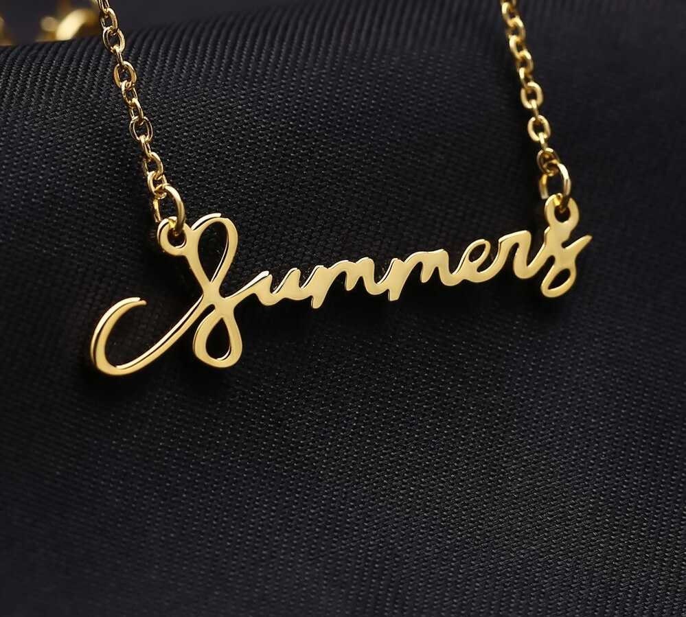 Customized Signature Name Necklace Gold Color Stainless Steel Necklaces Personalized Handwriting Nameplate Pendant Choker Women Customized