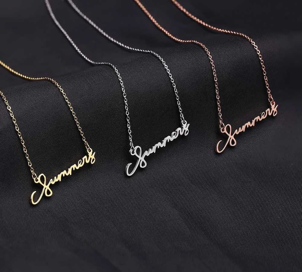 Customized Signature Name Necklace Gold Color Stainless Steel Necklaces Personalized Handwriting Nameplate Pendant Choker Women Customized