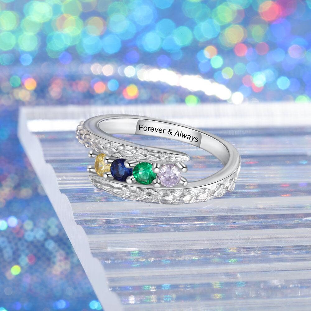 Personalized Engraving Mothers Rings Customized 3-5 Round Birthstone Rings for Women Birthday Gift for Mom Customized Rings