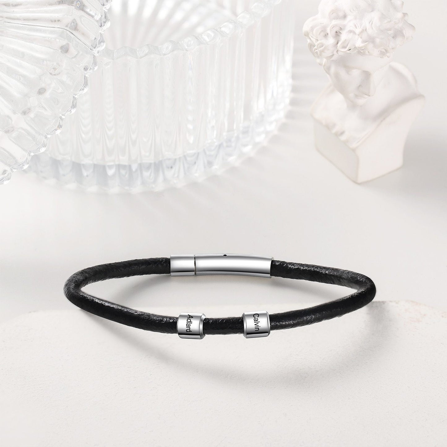 Customized Family Name Beads Charm Bracelets Personalized Stainless Steel Leather Bracelets for Men Retro Jewelry Customized Bracelets