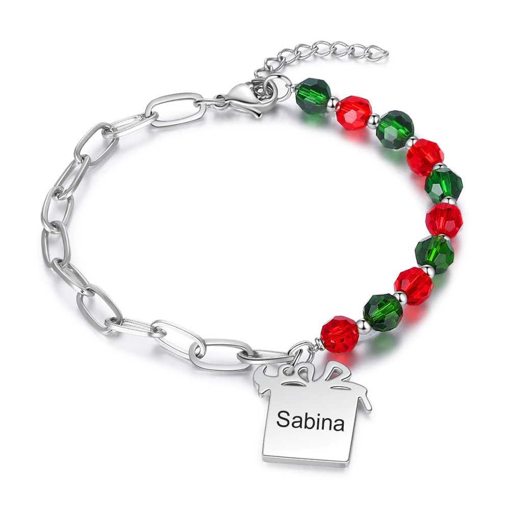 Personalized Engraved Name Gift Box Shaped Charm Bracelet Custom Gift Beaded & Link Chain Bracelets for Women Customized Bracelets