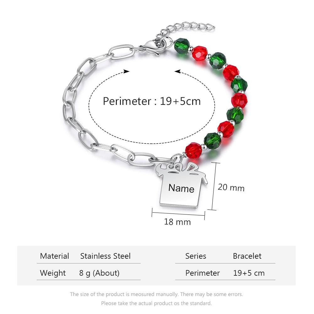 Personalized Engraved Name Gift Box Shaped Charm Bracelet Custom Gift Beaded & Link Chain Bracelets for Women Customized Bracelets