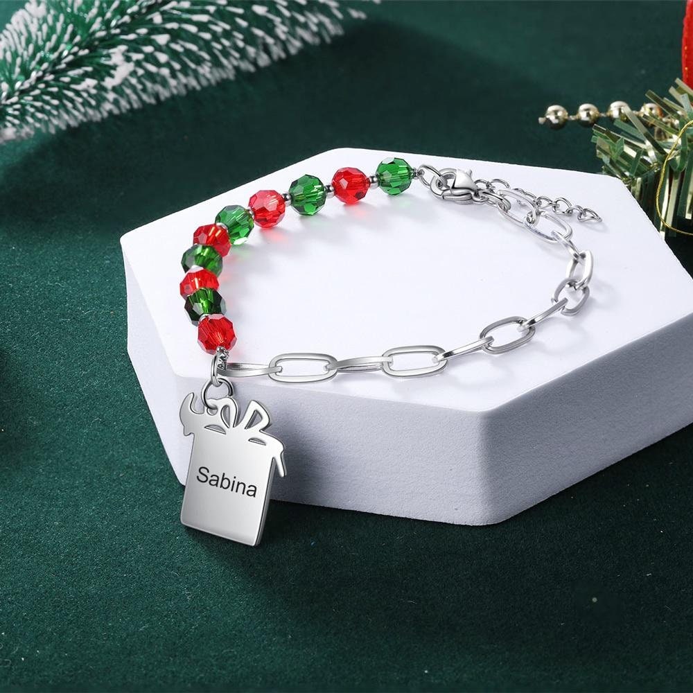 Personalized Engraved Name Gift Box Shaped Charm Bracelet Custom Gift Beaded & Link Chain Bracelets for Women Customized Bracelets