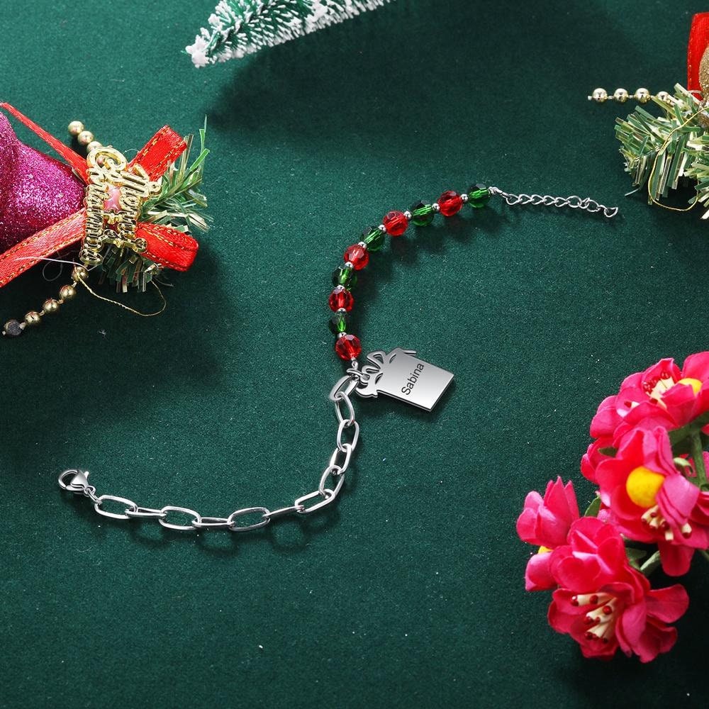 Personalized Engraved Name Gift Box Shaped Charm Bracelet Custom Gift Beaded & Link Chain Bracelets for Women Customized Bracelets