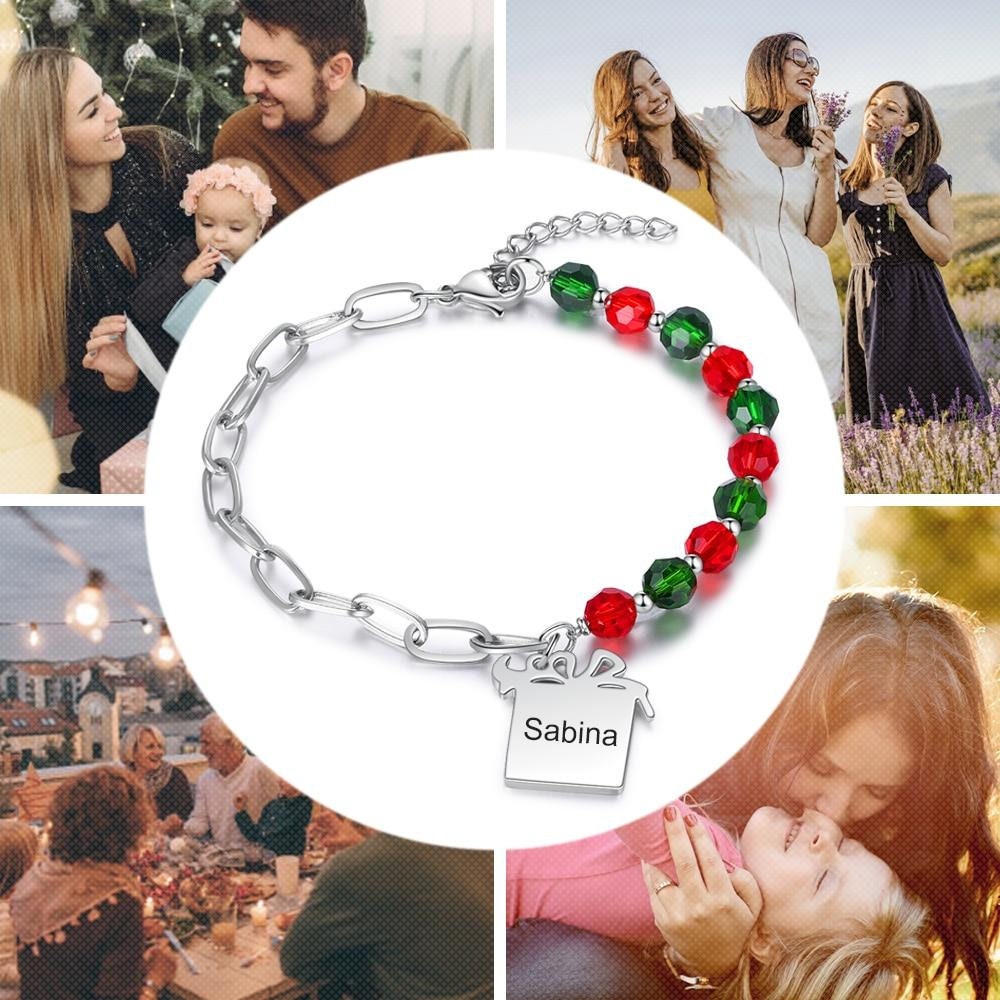 Personalized Engraved Name Gift Box Shaped Charm Bracelet Custom Gift Beaded & Link Chain Bracelets for Women Customized Bracelets