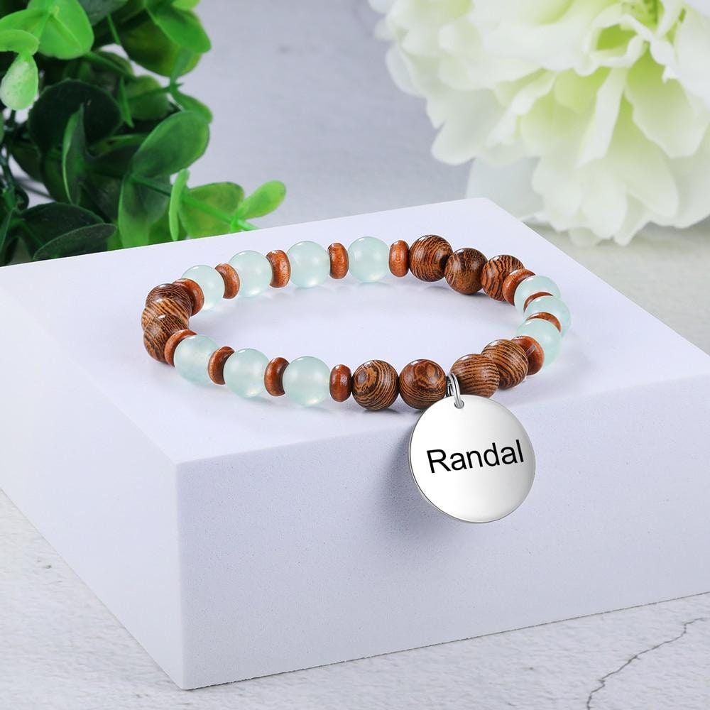 Customized Stainless Steel Round Disc Bracelet Personalized Engraved Name Beaded Chain Bracelets for Men Father Gifts Customized Bracelets