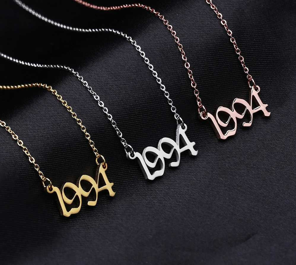 Old English Year Necklace Number Date Custom Necklaces Pendants Stainless Steel Personalized Choker Jewelry Customized Necklaces