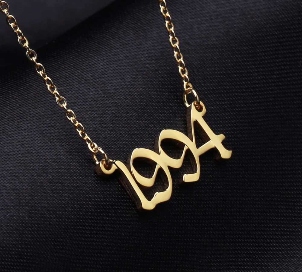 Old English Year Necklace Number Date Custom Necklaces Pendants Stainless Steel Personalized Choker Jewelry Customized Necklaces