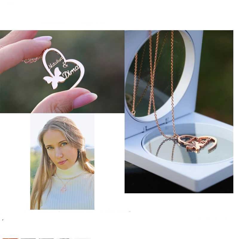 Personalized Name Handmade Fashion Butterfly Heart pendants Custom Name Necklaces Mother's Day gift Gold Silver Choker Jewelry Gift