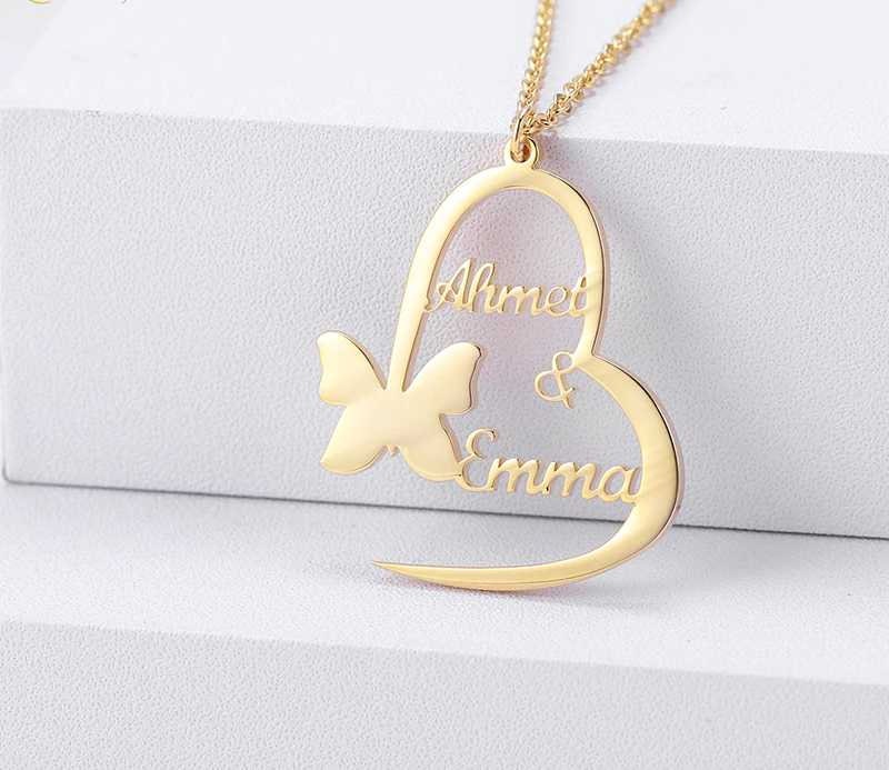 Personalized Name Handmade Fashion Butterfly Heart pendants Custom Name Necklaces Mother's Day gift Gold Silver Choker Jewelry Gift