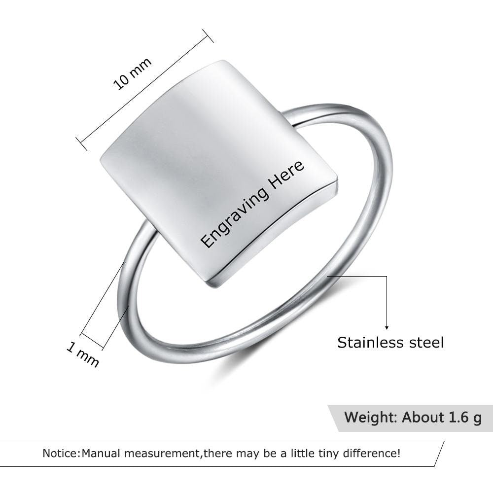 Personalized Jewelry Gold Color Stainless Steel Engraved Rings for Women Customized Square Ring OL Ladies Jewelry Customized Rings
