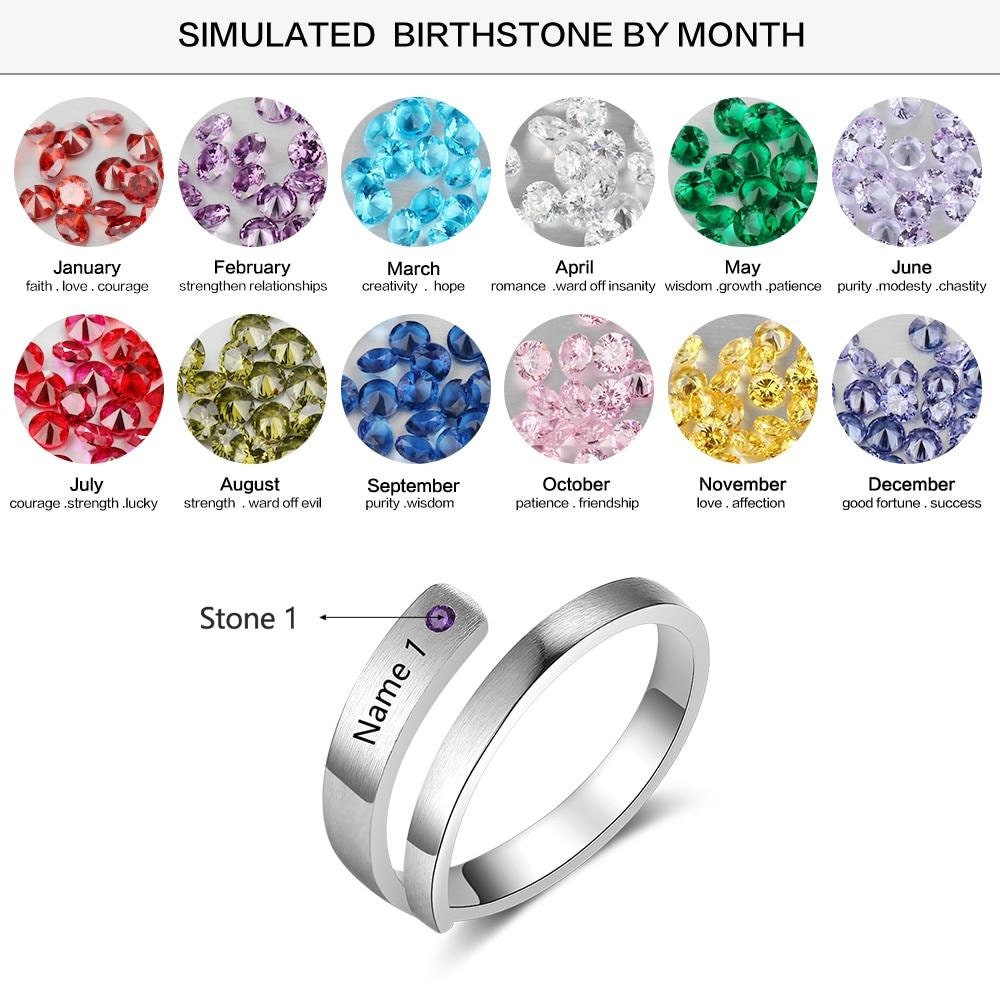 Personalized 3 Colors Engraved Name Rings for Women Customized Birthstone Adjustable Wrap Ring Gift Jewelry Customized Rings