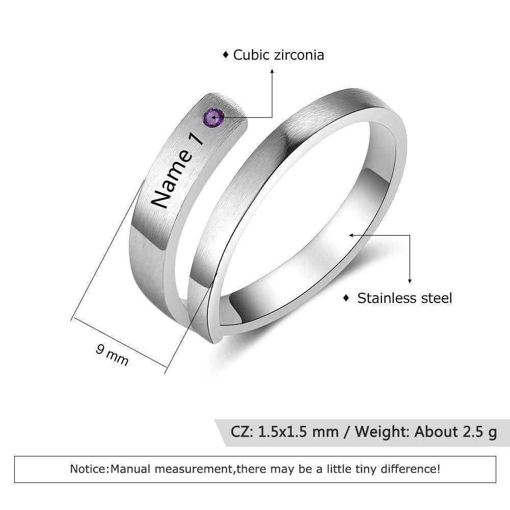 Personalized 3 Colors Engraved Name Rings for Women Customized Birthstone Adjustable Wrap Ring Gift Jewelry Customized Rings