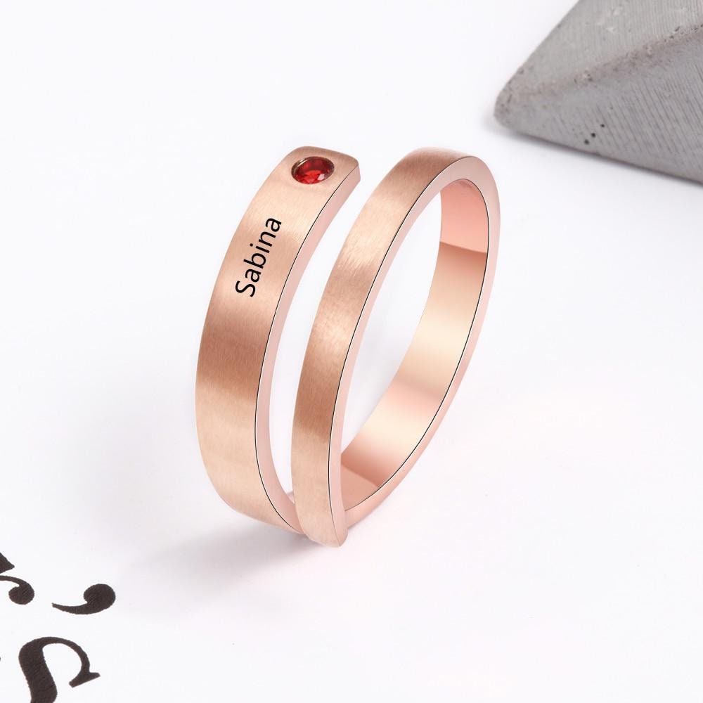 Personalized 3 Colors Engraved Name Rings for Women Customized Birthstone Adjustable Wrap Ring Gift Jewelry Customized Rings