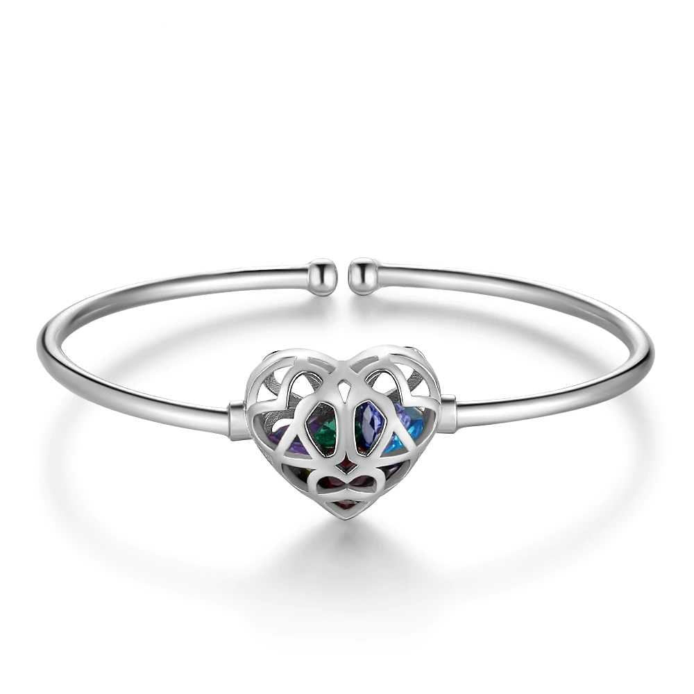Personalized Cage Cuff Bangles with Multiple Birthstones Customized Hollow Out Heart Bracelets & Bangles for Women Customized Bangles