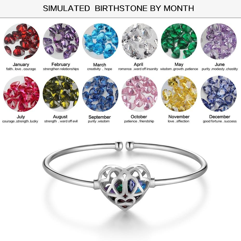 Personalized Cage Cuff Bangles with Multiple Birthstones Customized Hollow Out Heart Bracelets & Bangles for Women Customized Bangles
