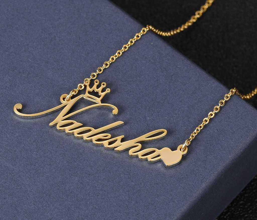 Personalized Name Pendant Necklace For Women Custom Gold Stainless Steel Crown Heart Nameplate Choker Necklaces Jewelry Gift Customized