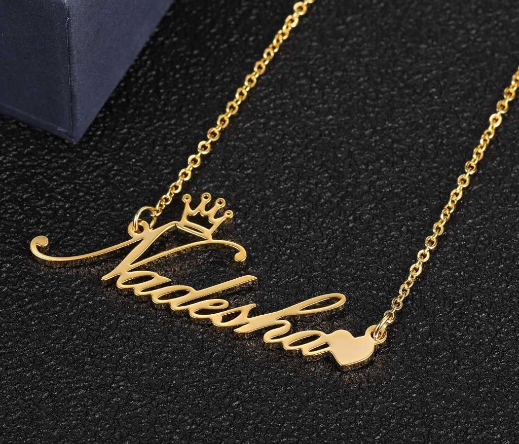 Personalized Name Pendant Necklace For Women Custom Gold Stainless Steel Crown Heart Nameplate Choker Necklaces Jewelry Gift Customized