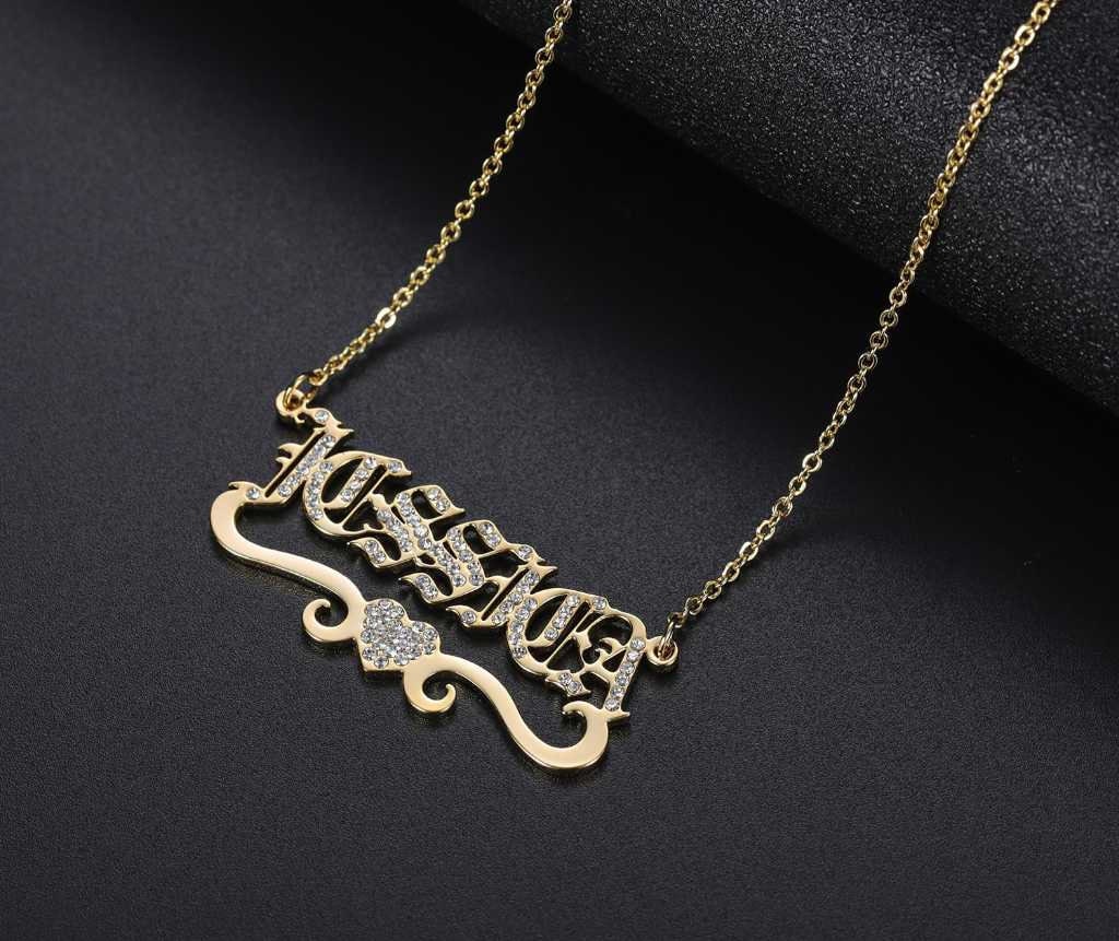 Personalized Heart With Bling Iced Out Name Necklace old English Name Necklace Pendant Nameplate Jewelry Christmas Gifts Customized
