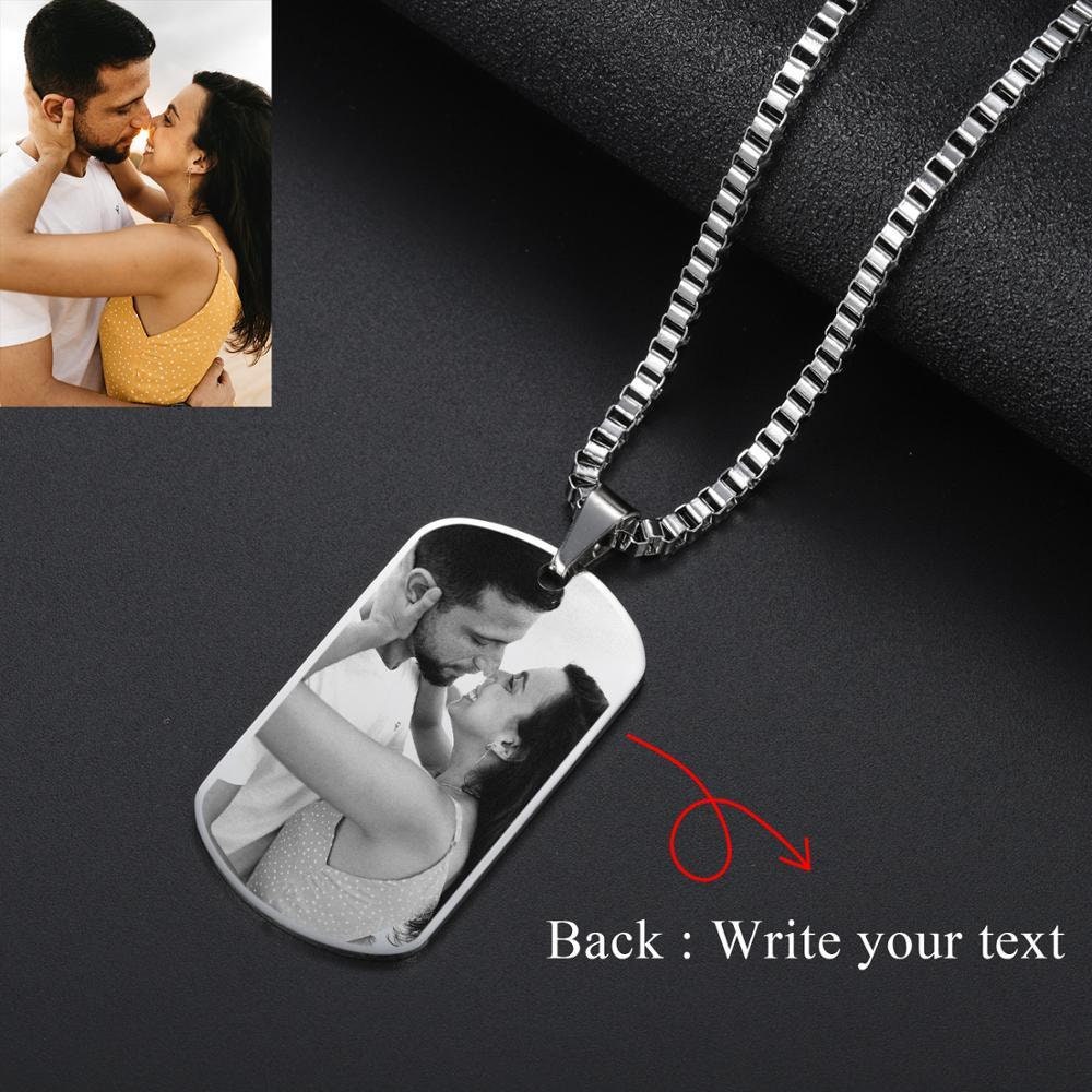 Stainless Steel Custom Engraved Necklace Army Tag Pendants Double Side DIY Personalized ID Memorial Photo Jewelry Custom Name Customized