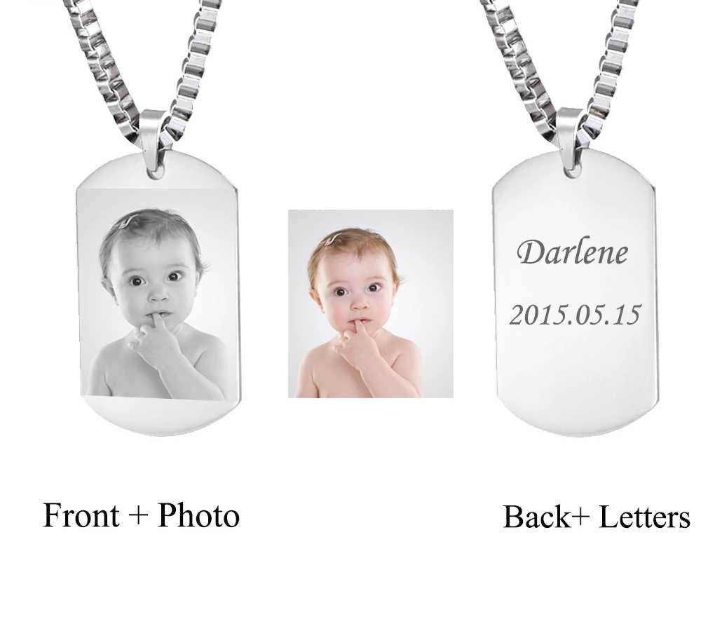 Stainless Steel Custom Engraved Necklace Army Tag Pendants Double Side DIY Personalized ID Memorial Photo Jewelry Custom Name Customized