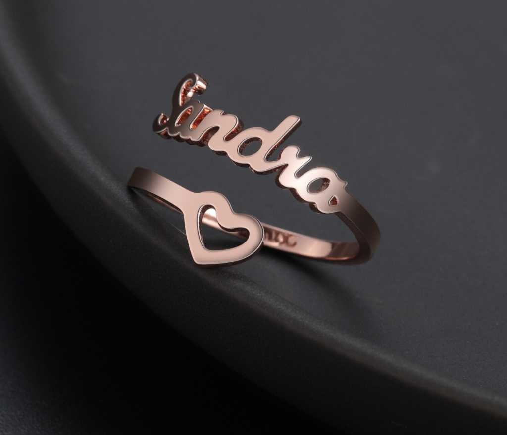 Personalized Empty Heart Name Ring Customized Unique Ring For Girlfriend Wife Mom Gifts Statement Jewelry Adjustable Customized Rings