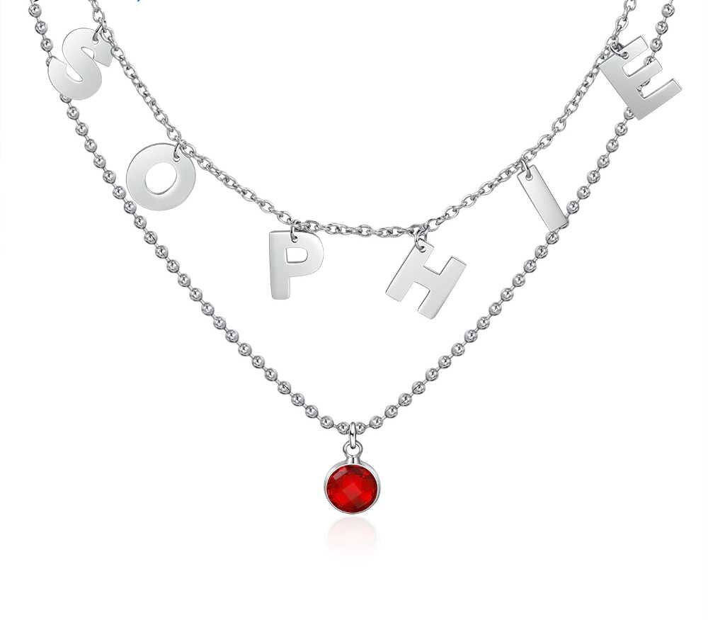 Personalized Initial Letter Necklace with Birthstone Custom Name Double Layered Necklace Fashion Women Choker Jewelry Customized Necklaces