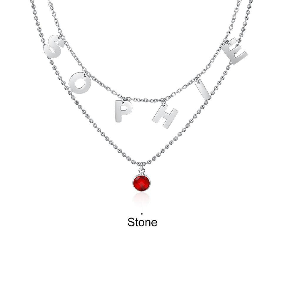 Personalized Initial Letter Necklace with Birthstone Custom Name Double Layered Necklace Fashion Women Choker Jewelry Customized Necklaces