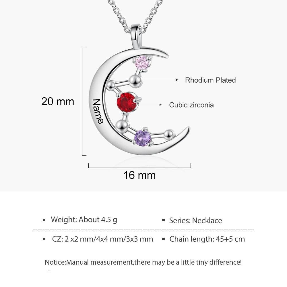 Personalized Necklace Constellation Moon Pendant for Women Customized 3 Birthstones Silver Color Jewelry Christmas Gift Customized Necklaces