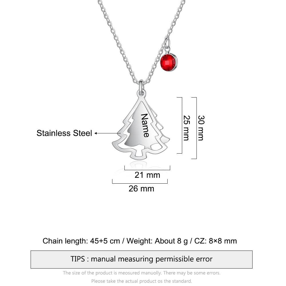 Personalized Christmas Tree Pendants for Women Custom DIY Birthstone Name Engraved Necklace New Year Gifts Customized Necklaces