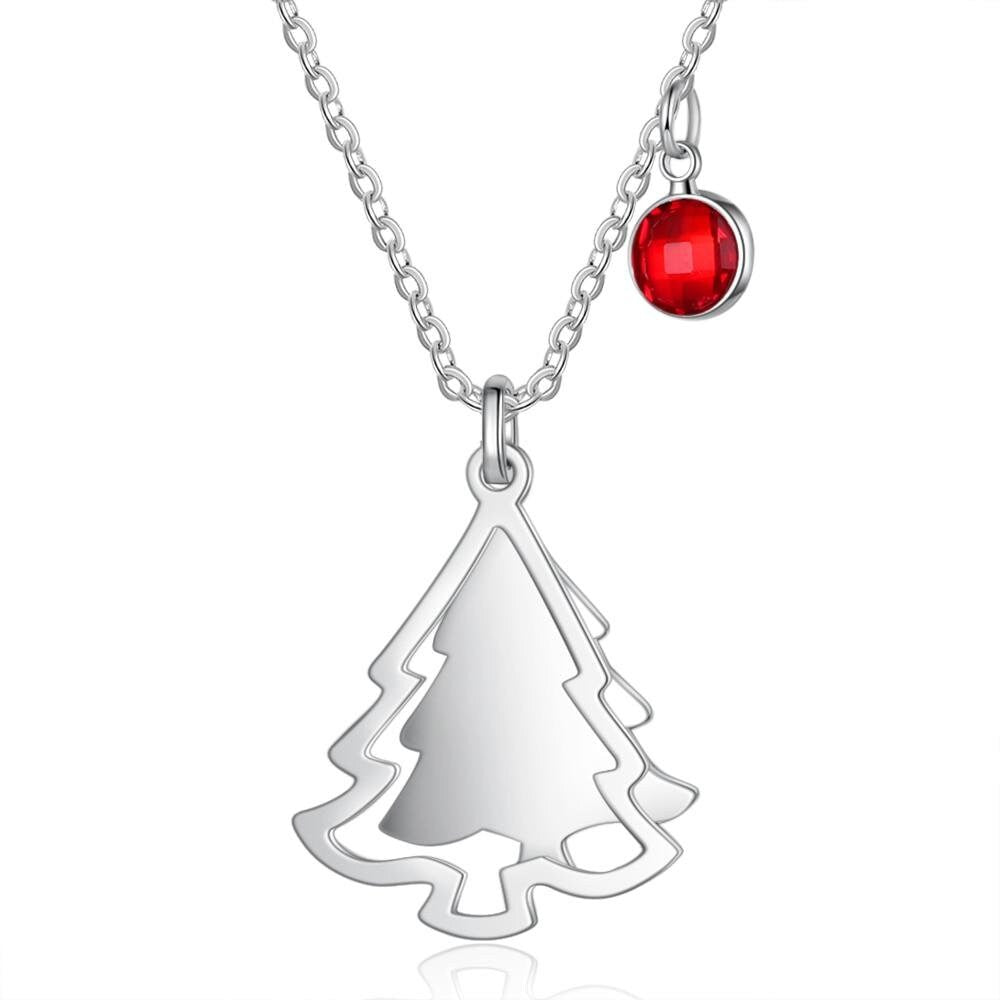 Personalized Christmas Tree Pendants for Women Custom DIY Birthstone Name Engraved Necklace New Year Gifts Customized Necklaces