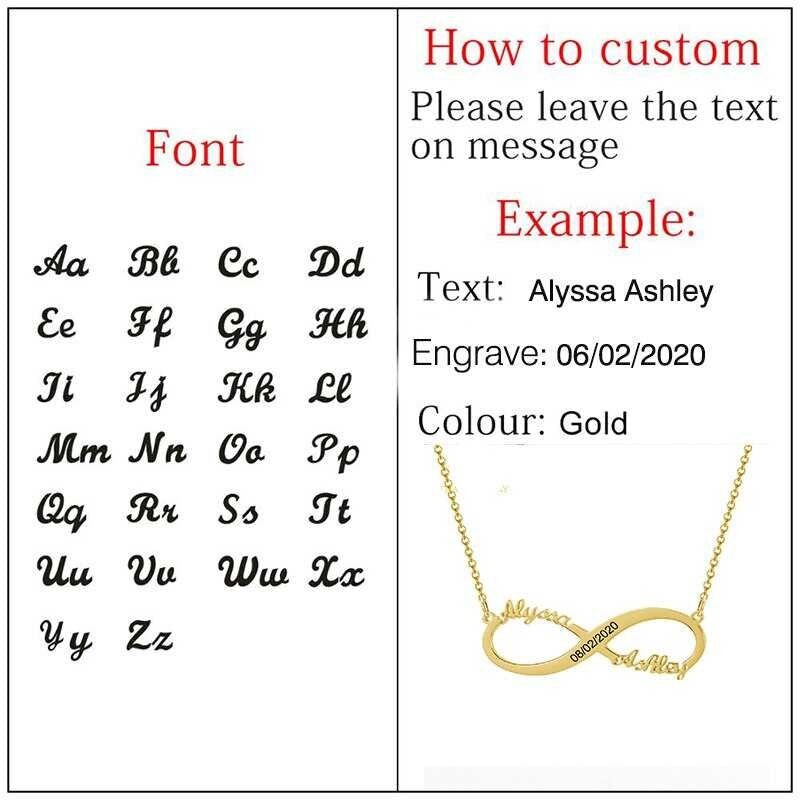 Fashion Double Name Engraved Date Numerals Infinity Pendant Necklaces Stainless Steel Custom Jewelry Choker Best Gifts for Women Customized
