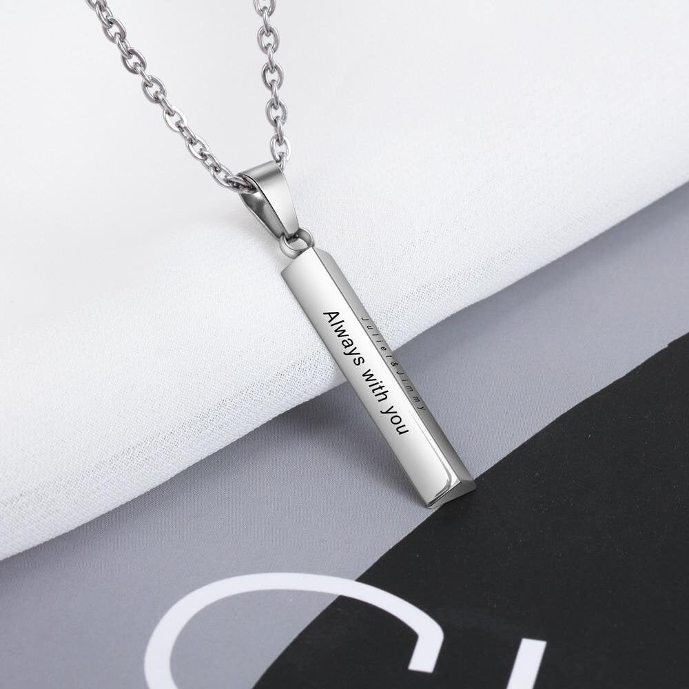 Customized Vertical Bar Necklaces for Men Personalized Stainless Steel 3 Sides Engraved Pendant Necklaces Fathers Gifts Customized Necklaces