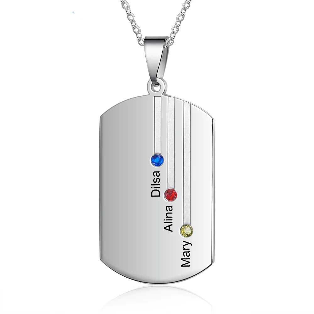 Customized Engraved Name Square Pendant Necklace Personalized 12 Month Birthstone Necklace Gift for Family Customized Necklaces