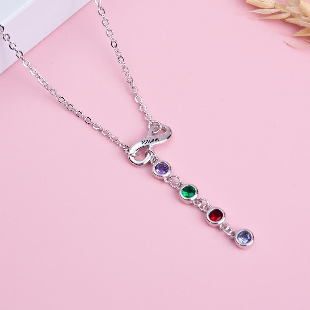 Personalized Infinity Necklaces Pendants Anniversary Pendant Engrave Name Customize Birthstones Jewelry Gifts for Women Customized Necklaces
