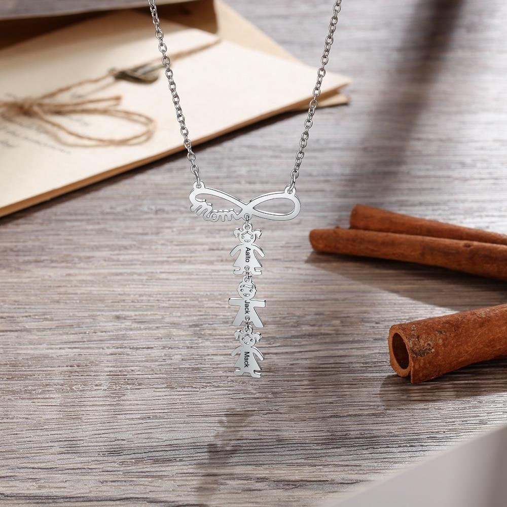 Personalized Infinity Necklaces Charm Stainless Steel Pendant Mom Gift Engraved Names Memory Family Jewelry for Women Customized Necklaces