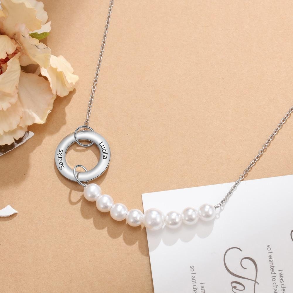 Personalized Name Engraving Simulated Pearl Circle Necklace Customized Chain Necklaces for Women New Christmas Gifts Customized Necklaces