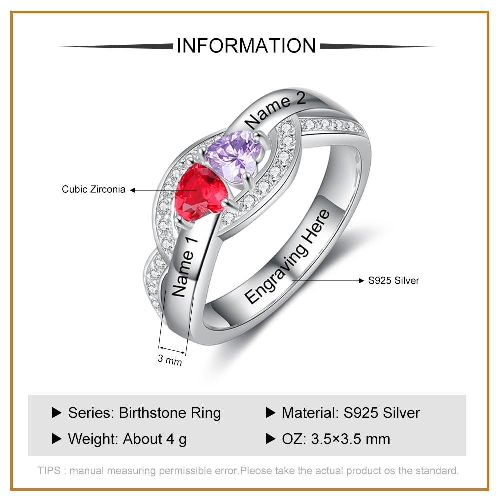 Personalized Engraving Rings for Women Custom 2 Birthstones Sterling Silver Promise Engagement Ring Gifts for Her Rings