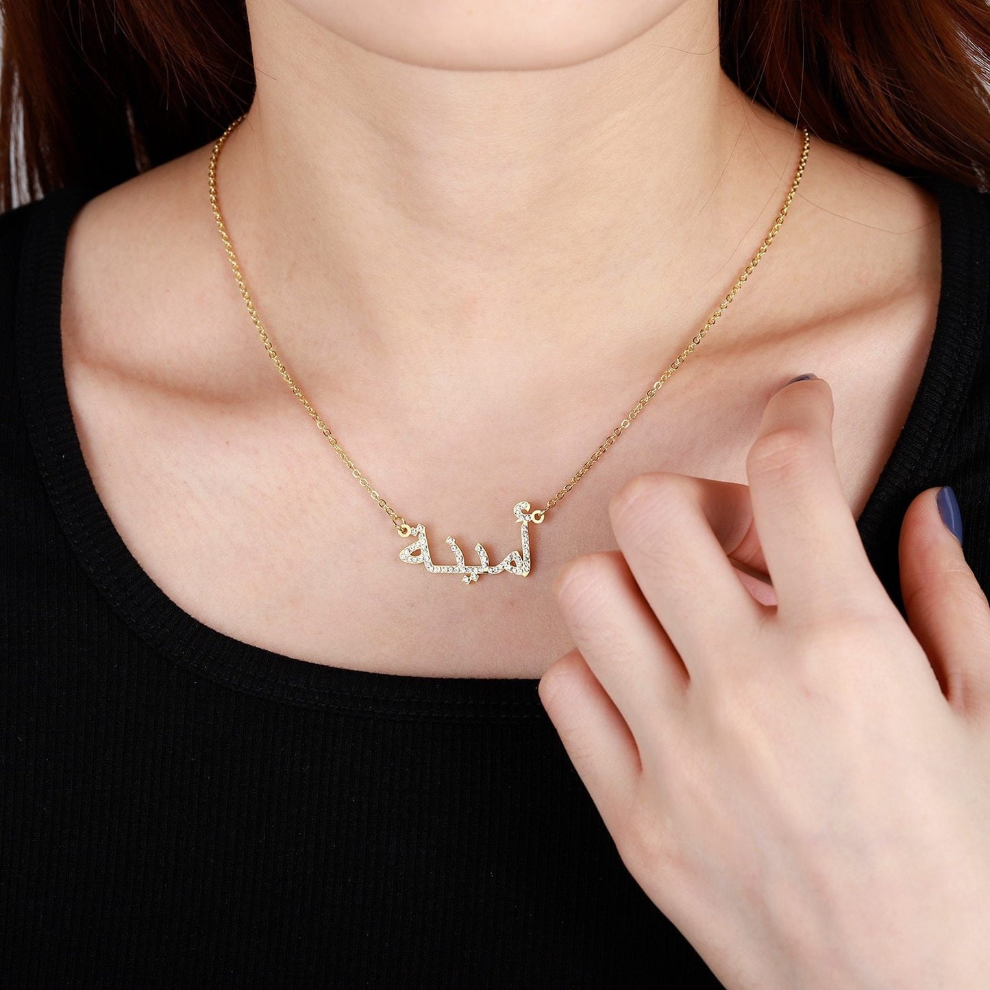 Custom Arabic Name Necklace Personalized Stainless Steel Crystal Arabic Pendant Iced Out Names Jewelry For Women Birthday Gift Customized