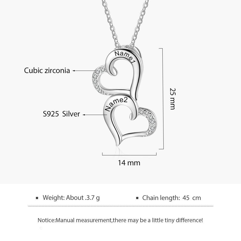 Personalized Name Necklace Engraved Pendant Necklace Customized Sterling Silver Double Heart Couples Necklaces Fine Jewelry Necklaces