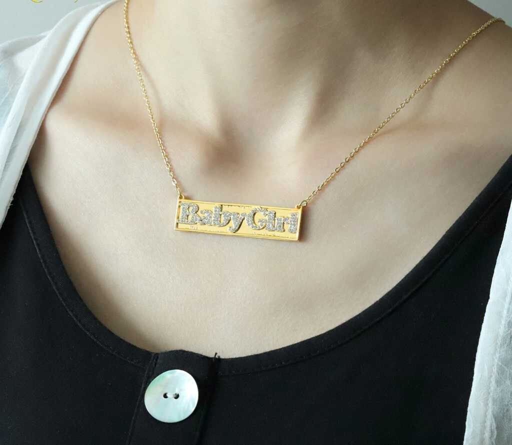 Personalized Name Necklace Pendants Bling Jewelry Iced Out Initial Custom Bling Choker Fashion 3D Effect Best Gifts for Women Customized
