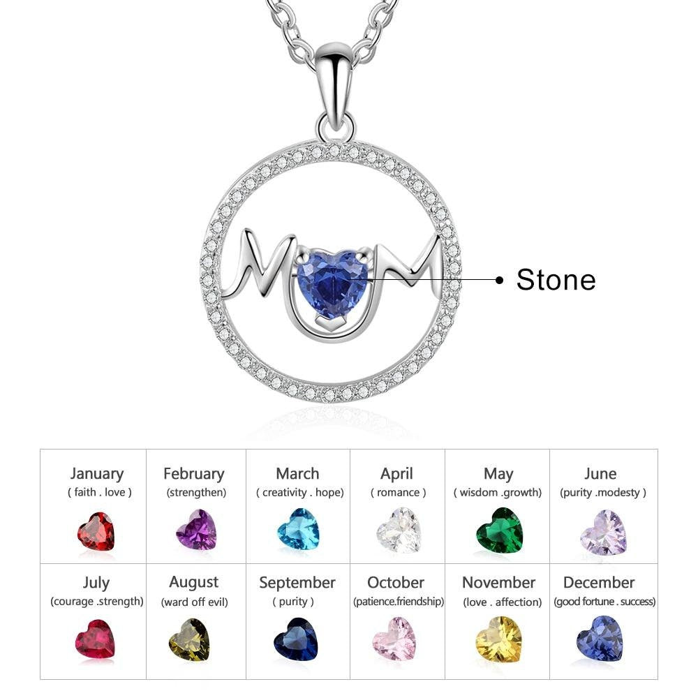 Personalized Customize Heart Birthstone Necklaces & Pendants MOM Circle Necklace with Cubic Zirconia Mothers Day Gift Customized Necklaces