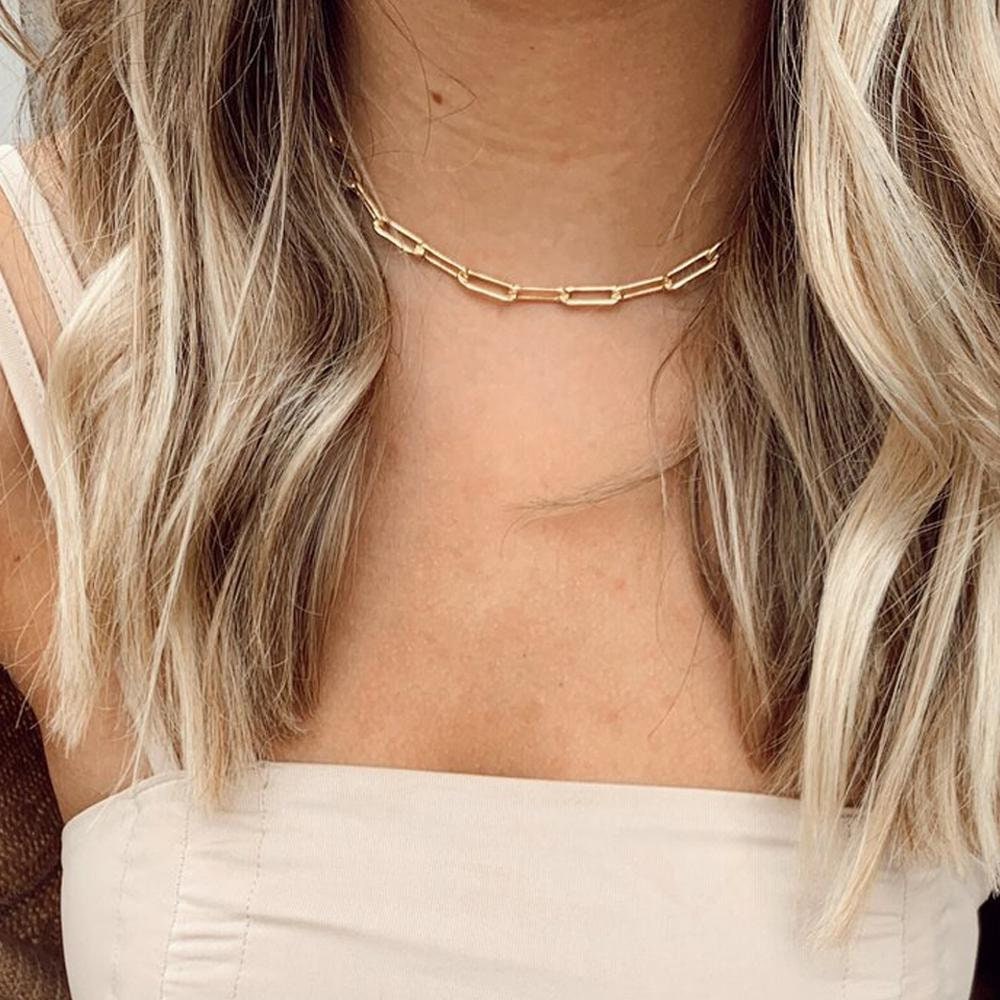 Gold Paper Clip, Link Chain, Link Necklace, Silver Paper Clip, Simple Chain, Gold Necklace, Silver Necklace, Cuban Style, Chain Choker,