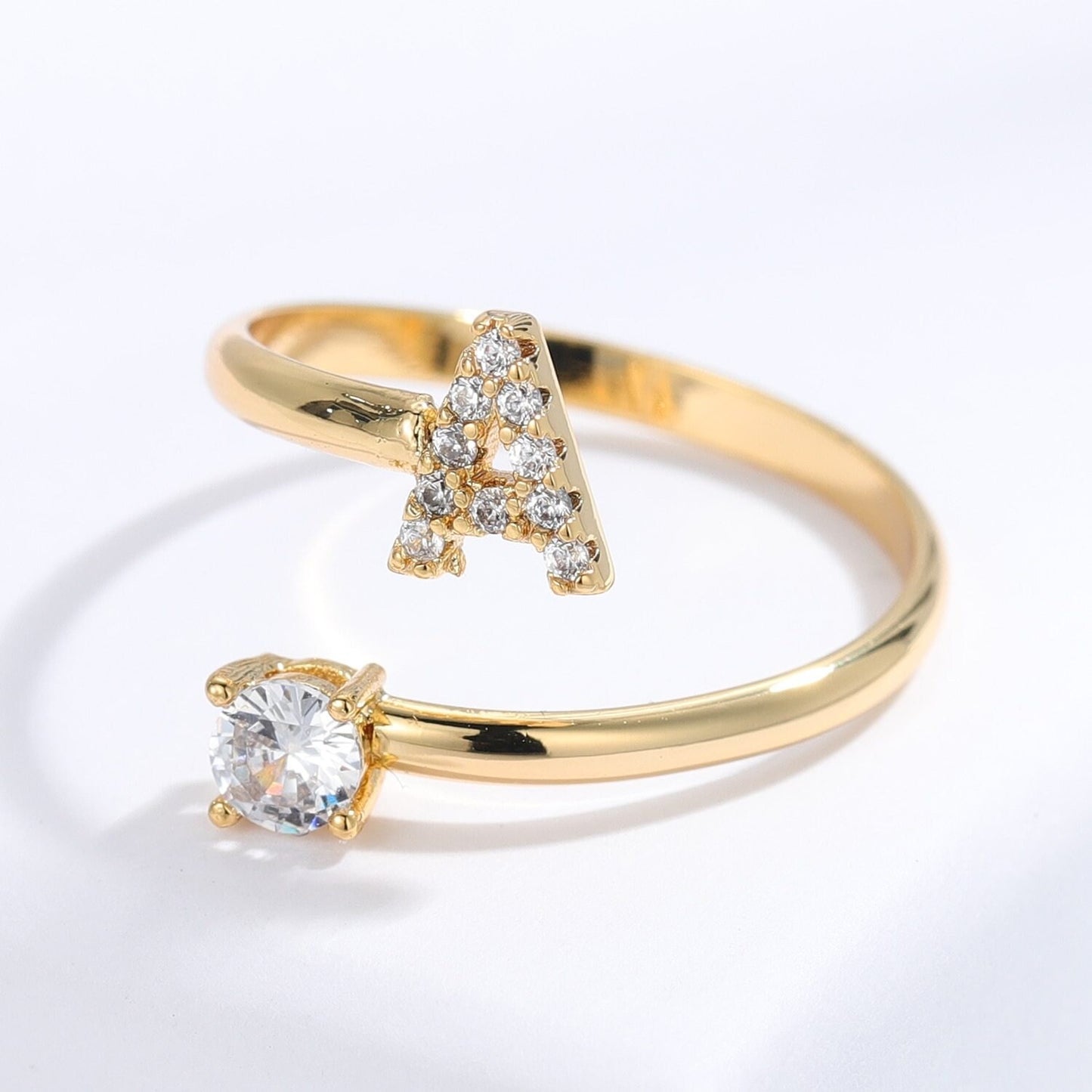 A-Z Initials Letter Ring Gold Color Metal Adjustable Opening Ring Alphabet Creative Finger Rings For Women Trendy Party Jewelry Customized