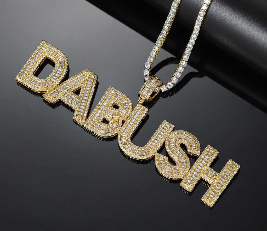 Customized Name Cubic Zircon Baguette Letters Hip Hop Pendant Necklaces Gold Silver Men's Jewelry with Tennis Chain for Gifts Customized