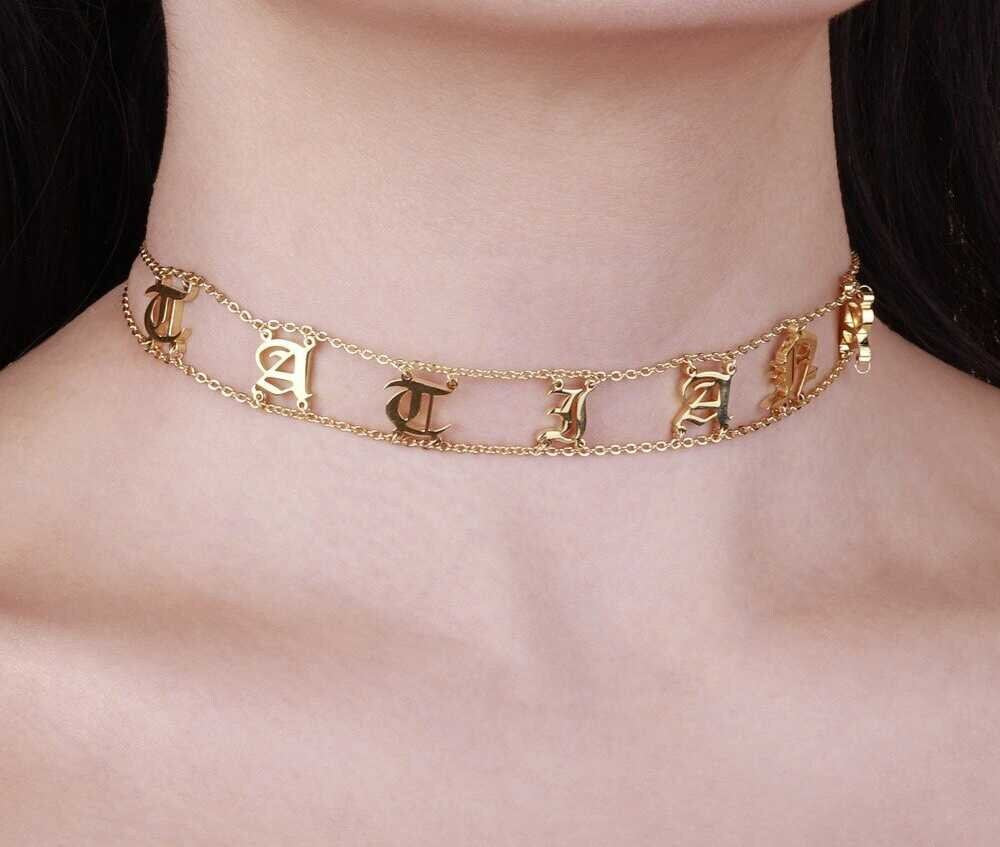 Personalized Old English Choker Custom Necklace Name letter Gothic Delicate Choker Chic Jewelry Fascinating For Women Customized Necklaces