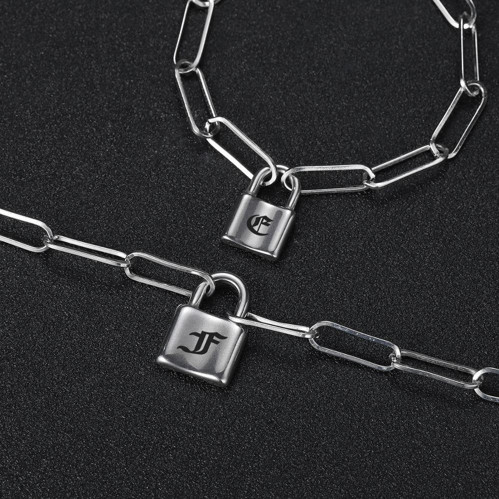 Hip Hop Necklace Lock Women Men Punk Rock Padlock Pendant Necklace Emo Grunge Goth Jewelry Simple Chain Link Lock Custom Collier Customized